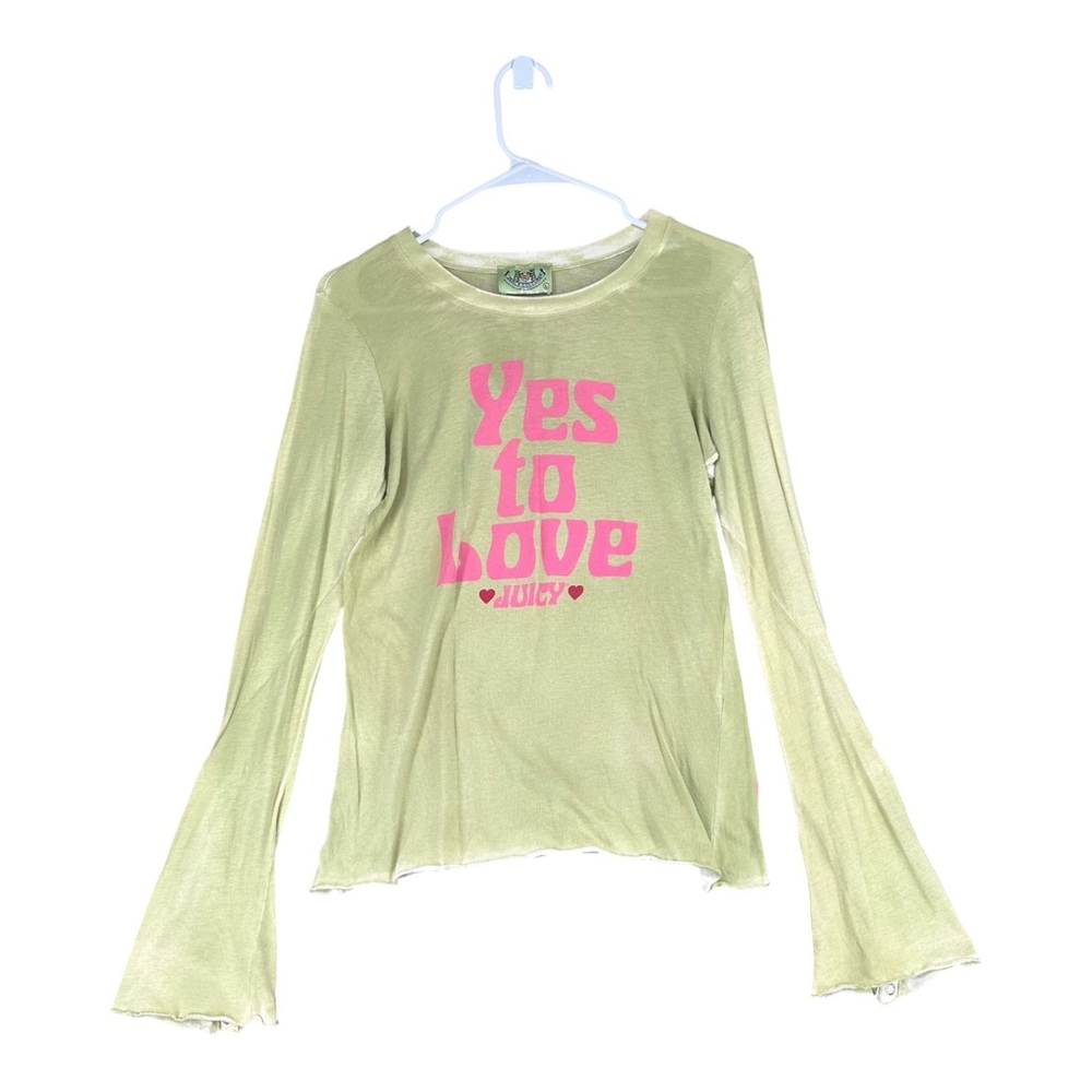 Juicy Couture Lime Green Long Sleeve Top with Pink Graphic